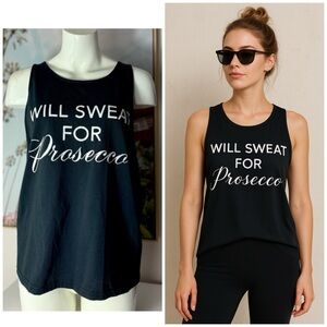 Workout Black “Will Sweat For Prosecco” Graphic Tank Top Women’s Size XL 14